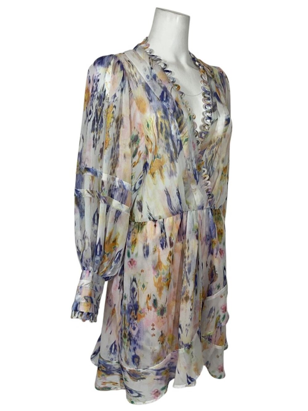 Avantlook Ruffle Chiffon Dress L Multicolor Long Sleeve Sheer - Picture 5 of 15
